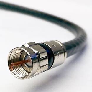 V A Antiques RG_6 Coaxial DTH Cable Wire with F type connector and clips 1 sq/mm Black 30 m Wire