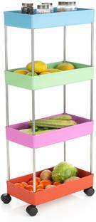 HUMBLE KART Dish Drainer Kitchen Rack Plastic 4 Tier Storage Kitchen Organizer, Home Toilet Rack, Corner Bedroom Shelves.....
