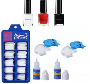 Yuvami's Artificial Nails & 2 Nail Glue With 2 Nailpolish Wipes & 3 Nailpolish