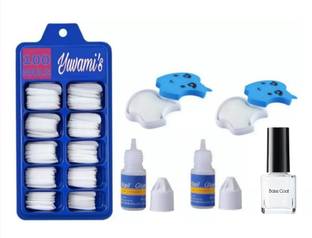 Yuvami's Artificial Nails & 2 Nail Glue With 2 Nailpolish Wipes & 1 Top Coat Nailpolish
