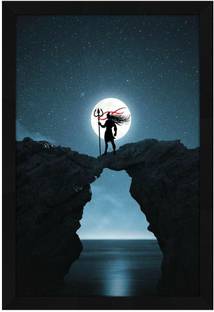 Jitesh Arts God Shiv Shambhu Baba Bholeynath Full moon Landscape Psychedelic Digital Reprint 19.5 inch x 13.5 inch Painting