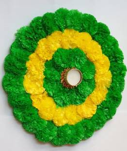 PRAHLL Designer Artificial Marigold Flower Rangoli with Tlite Candles (12 inch diya) Rangoli Stencil