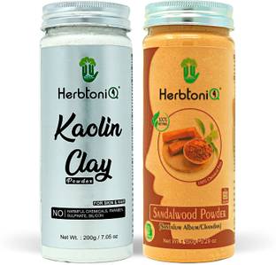 HerbtoniQ 100% Natural Organic Kaolin Clay Powder 200g And Sandalwood Powder 150g (Pack Of 2)