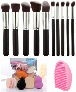 MY TYA Premium Makeup Brushes Set of Ten + 6 Piece Makeup Sponges + Brush Cleaner