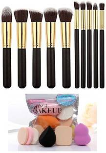 MY TYA Makeup Brushes Set of Ten , Black + 6 Piece Makeup Sponges