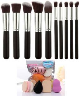 MY TYA 10 Piece Premium Makeup Brush Set , Black + 6 Piece Makeup Sponges