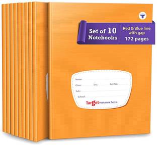 Target Publications Red & Blue Line with Gap Notebooks| Small Copy Writing Books | 15.5 x 19 cm| 10 Regular Notebook Ruled 172 Pages