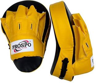 PROSPO Boxing Curved Focus Punching Mitts- Leather Training Hand Pads (Yellow) Curved Focus Pad