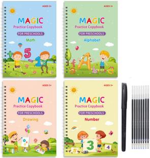 Fluent 4 PCS Magic Practice book for Kids with Pen & Refill Reusable Writing Book