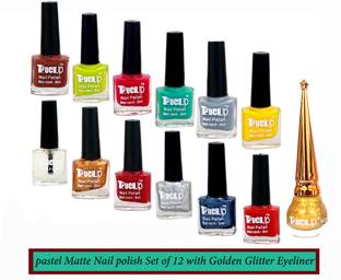 touchup Pastel Matte Nail Polish combo set of 12 With Glitter Golden Eyeliner