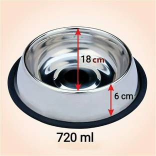 FOURESTA Dog Bowl 720 ml Round Food Water Feeding Plain Bowl for Dogs Stainless Steel Pet Bowl