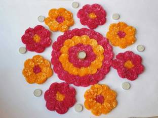 PRAHLL Designer Artificial Marigold Flower Rangoli with Tlite Candles Rangoli Stencil