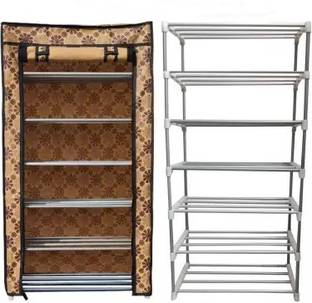 SANAMSTORE 6 Layer Metal Pipe with Non-Woven Fabric Cover Shoe/Toy/Books Rack-Flower Print Metal Collapsible Shoe Stand