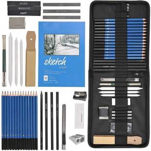 Corslet Sketch Kit and Drawing Pencils and 35 Pcs Professional Sketch Pencils Set Includes Graphite Pencils, Charcoal Pencils, Charcoal Sticks, Graphite Sticks, Paper Erasable Pen, Sandpaper