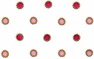 Comet Busters Round Pink Bindi With Gold Beads Border (4 mm) (BV230) Forehead Multicolor Bindis