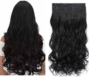BeatStock Silky Soft 5 Clip Curly  Extensions For Women Girls Ladies Black Color Hair Extension