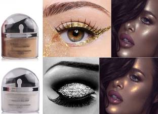 GFSU GOLD & SILVER 2 IN 1 GLIITER SHIMMER FINISH MULTI USE LOOSE HIGHLIGHTER POWDER