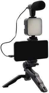 Wanzhow Best Mobile Vlogging Kit with Microphone Tripod Stand and LED Light Vlogging Tripod Kit