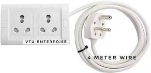 VTU ENTERPRISE 16 Amp Dual Soc Protected and Plug Extensioket Surgen Cord Cable(4 M WIRE) 16 Amp Dual Socket Surge Protected and Plug Extension Cord Cable(4 m wire) Power Plug