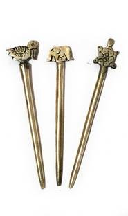 DARSH TRADING Oxidise Metal Bun stick (Pack of 3)(14cm, Silver) Bun Stick
