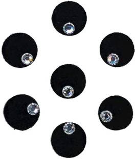 Comet Busters Round Black Velvet Bindi With Silver Stone (8 mm) (BV448) Forehead Black Bindis
