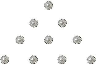 Comet Busters Small Pearl Bindi With Silver Border (4 mm) (BV481) Forehead White Bindis