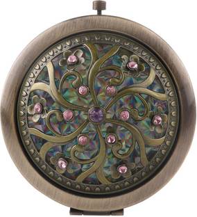 P-PLUS INTERNATIONAL Round Compact Mirror Double-Sided Makeup Mirror (Random Pattern, Pack of 1)