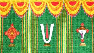 Epoojacart (Model - 40) Shanku Chakra Namalu Design Backdrop (5x8 Ft) Festival Decoration Tapestry