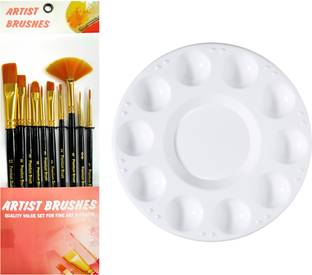 Craftacious Art Definite 10pc Cruelty Free Paint Brush Set + Round Plastic Palette(11 Wells)