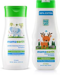 Mamaearth Talc Free Organic Dusting Powder for Babies with Arrowroot & Oat Starch, 150g änd Gentle Cleansing Shampoo for babies (200 ml, 0-5 Yrs)