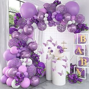 आर जी एक्सेसरीज़ सॉलिड Purple White Pastel Purple Balloons Garland Kit Of 51 Pcs गुब्बारा