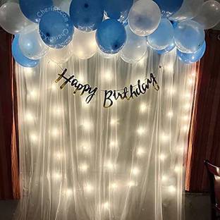 Fun and Flex WHITE AND BLUE BIRTHDAY DECORATION COMBO KIT WITH WHITE NET AND LED LIGHT