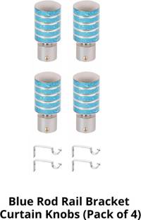 Airline Silver, Light Blue Rod Rail Bracket, Curtain Knobs Metal