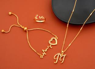 Jewel WORLD M name letter Diamond Pendant locket necklace chain with surprise gift for girls Gold-plated Alloy, Metal Pendant