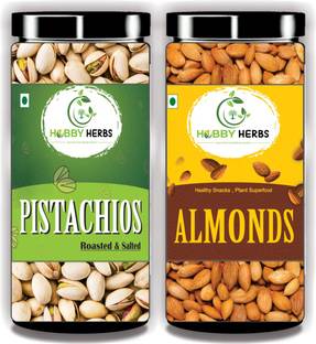 Hobby Herbs Raw Almonds and Roasted , Salted Pistachios 200gm| DryFruits Combo | Almonds, Pistachios