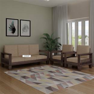 LOONART Solid Wood Five Seater Sofa Set for Living Room/Office Fabric 3 + 1 + 1 Sofa Set