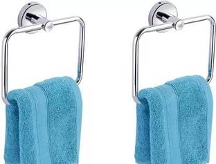 HOME13 304 Stainless Steel Towel Ring/ Square Holder /Napkin Ring/Bathroom Set of 2 Silver Towel Holder
