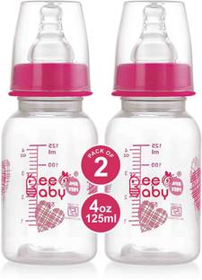 Beebaby Basic Slim Neck Baby Feeding Bottle with Anti-Colic Nipple, BPA FREE, 4M+, Pink - 125 ml