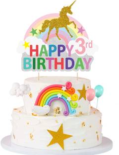 ZYOZI Unicorn 3rd Birthday Cake Topper,Magic Unicorn Cake Decoration - (Pack of 1) Cake Topper
