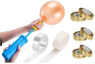 RJV Global Solid Balloon Decorating Garland -1Tape Strip,1Glue dot,1Balloon Pump, 8 Golden Ribbon Balloon Bouquet