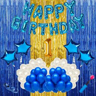 LOONS PEDDLER Baby boy first/1st happy birthday party decorations combo/kit blue theme