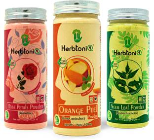 HerbtoniQ 100% Natural Rose Petals Powder 150g, Orange Peel Powder 150g, Neem Leaf Powder 150g For Face Pack (Pack Of 3)