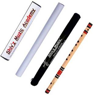 Shiv'z Muzic Flute, D Natural medium, PREMIUM Bansuri, 17 inches, With Written Manual & Carry Bag Bamboo Flute