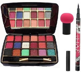 J & F 18 Colors Eye shadow Palette,36 Hours Gel Eyeliner ,Mushroom Makeup Blender Puff