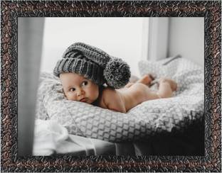 Indianara Cute baby Framed wall Painting 3652(1)GBN-Without Glass Digital Reprint 13 inch x 10.2 inch Painting