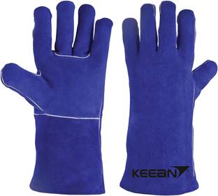 KEEAN ARC/MIG/TIG 14 inch Welding Gloves Blue Heat&Fire Resistant at 500°C Leather  Safety Gloves