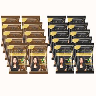 KOKILA Hair Color Shampoo with Avocado oil, (Black (10 Pouch) & Brown (10 Pouch)) , Black and Brown
