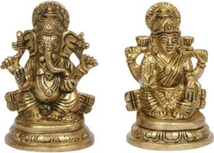 Idolsplace Brass Laxmi Ganesh Idol Set Bhagwan Ganpati Murti Metal Statue 1500gm Decorative Showpiece  -  19 cm
