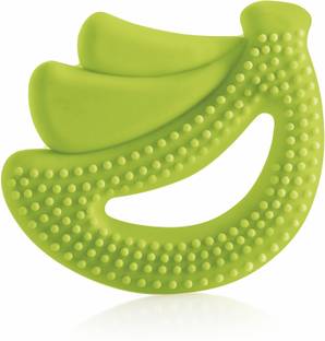 Beebaby Banana Shape Silicone Teether for Baby with Carry Case, BPA Free, 3M+, Green Teether