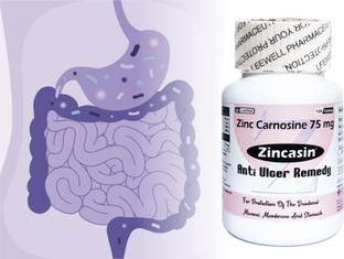 zincasin Zinc Carnosine 75 mg for Stomach Ulcer, Leaky Gut, Gastric flora protection